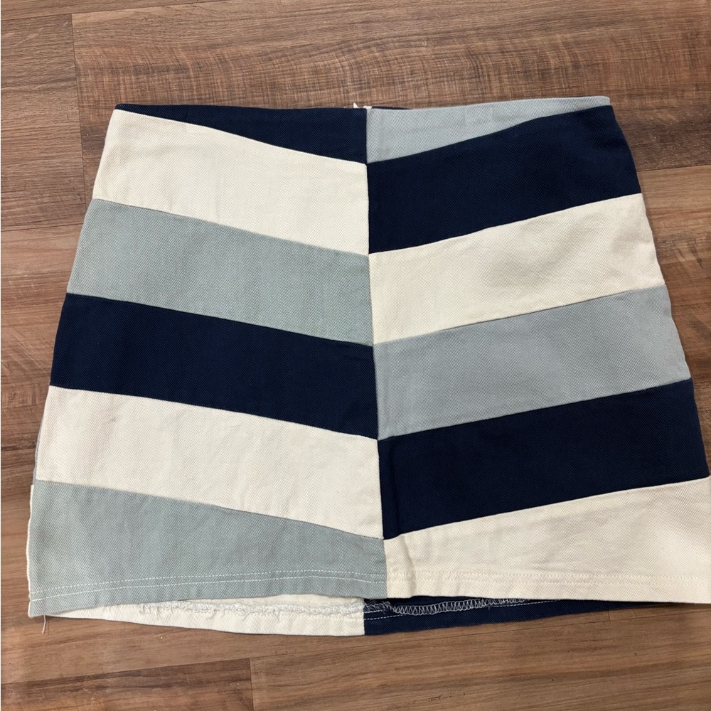 Peach Love California Navy, Light Blue & White Striped Skirt
